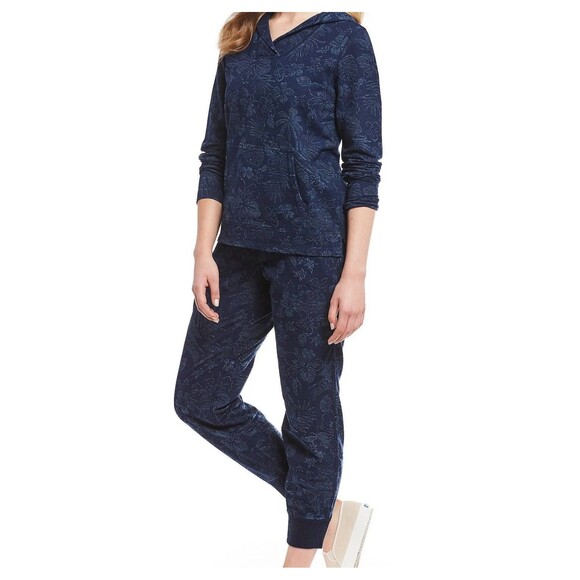 Tommy Bahama Indi Floral Sweatsuit Indigo Pullover Jacket Large & Jogger Small - Picture 2 of 16